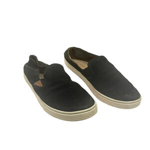 OluKai Pehuea Leather Black Slip-On Loafer Sneakers - Women's Size 8 / EU 38